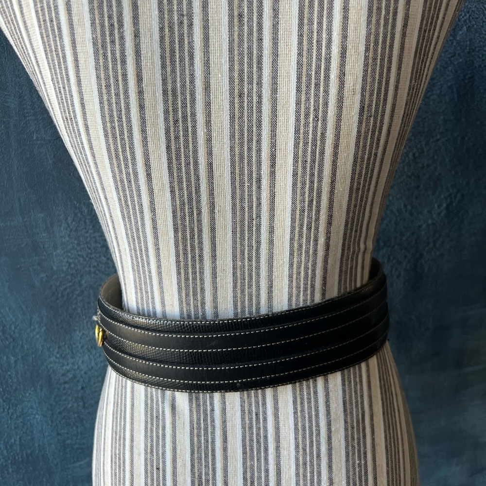 Lancel Black Belt Python Embossed With Leather Tr… - image 3